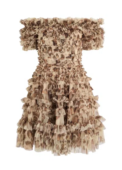 Needle & Thread Leopard Lisette Ruffled Tulle Mini Dress In Multicoloured