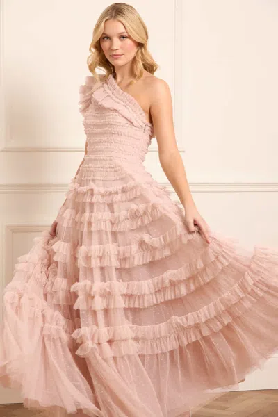 Needle & Thread Lisette Ruffle One-shoulder Gown In Pink