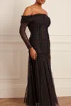 NEEDLE & THREAD NEEDLE & THREAD LOVE HEART ROUCHED OFF-SHOULDER GOWN