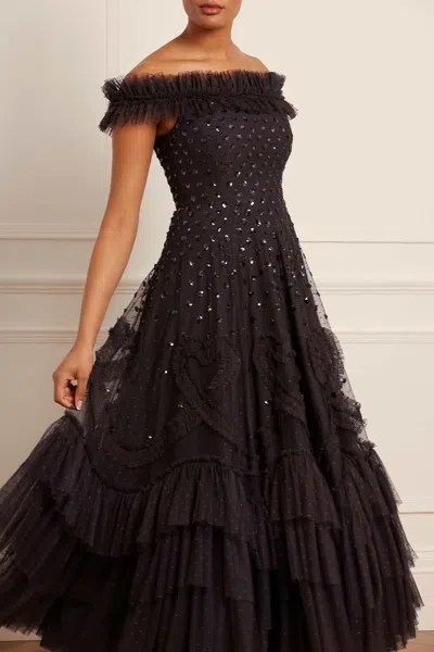 Needle & Thread Love Letter Off-shoulder Gown In Black