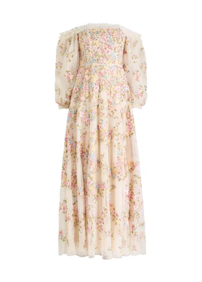 NEEDLE & THREAD NEEDLE & THREAD LUNARIA WREATH FLORAL-EMBROIDERED TULLE GOWN