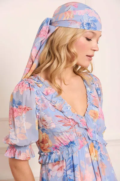 Needle & Thread Mariannes Floral Chiffon Scarf In Blue