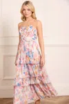 NEEDLE & THREAD NEEDLE & THREAD MARIANNES FLORAL CHIFFON STRAPLESS ANKLE GOWN
