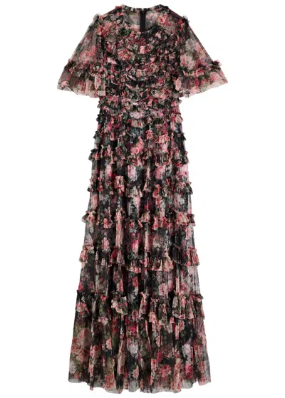 NEEDLE & THREAD NEEDLE & THREAD MIDNIGHT DANCE FLORAL-PRINT TULLE MAXI DRESS