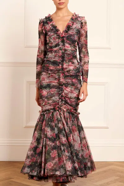 Needle & Thread Midnight Dance Long Sleeve Ankle Gown In Black