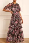 Needle & Thread Midnight Dance Floral-print Tulle Maxi Dress In Black