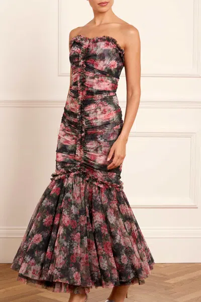 Needle & Thread Midnight Dance Strapless Ankle Gown In Black