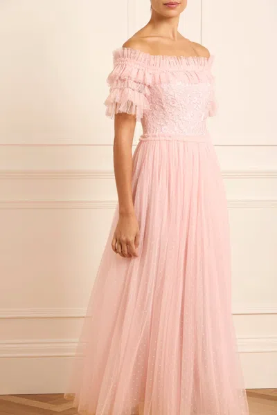 Needle & Thread Midsummer Lace Bodice Off-shoulder Ankle Gown In Pink