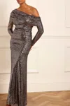 Needle & Thread Nova One-shoulder Ankle Gown In Grey