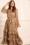 Needle & Thread Odelle Lurex Round Neck Ankle Gown In Brown