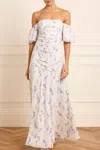 Needle & Thread Ophelia Ditsy Crepe Off-shoulder Gown In Multi