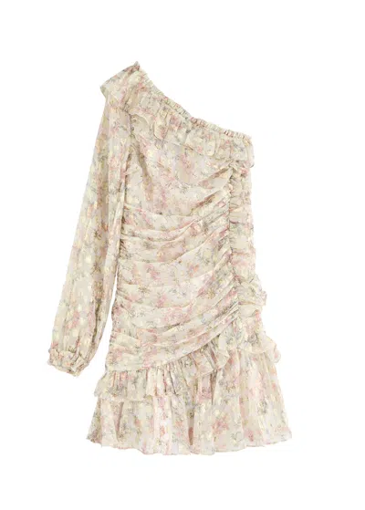 NEEDLE & THREAD NEEDLE & THREAD OPHELIA FLORAL PRINT ONE-SHOULDER RUFFLE TULLE MINI-DRESS