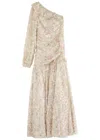 Needle & Thread Ophelia Floral-print Ruffle Tulle One-shoulder Gown In Multicoloured