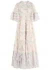 Needle & Thread Ophelia Floral-print Tulle Ruffled Maxi Gown In Multicoloured