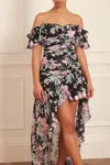 Needle & Thread Paradise Garden Susie Chiffon Dress In Black