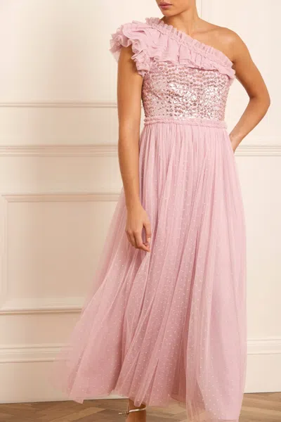 Needle & Thread Raindrop Bodice One-shoulder Ankle Gown In Purple
