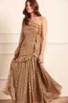 Needle & Thread Rhia Lurex One-shoulder Ankle Gown In Brown