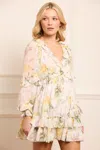 Needle & Thread Rose Chiffon Long Sleeve Micro Mini Dress In Multi