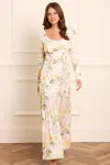 Needle & Thread Rose Crepe Long Sleeve Gown In Multi