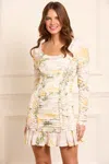 Needle & Thread Rose Crepe Long Sleeve Micro Mini Dress In Multi