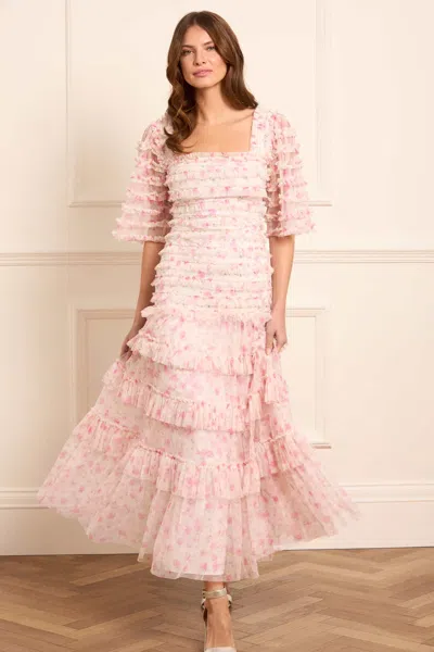 Needle & Thread Rose Ditsy Short Sleeve Ankle Gown In Multi