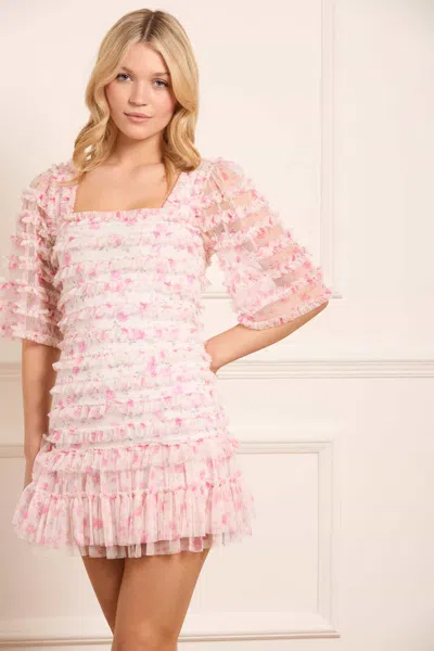 Needle & Thread Rose Ditsy Short Sleeve Micro Mini Dress In Multi