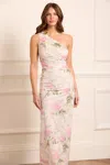 Needle & Thread Rose Draped One-shoulder Ankle Gown In Multi
