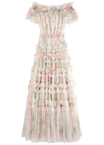 Needle & Thread Rose Lisette Off-the-shoulder Ruffled Tulle Gown In Pink