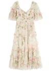 Needle & Thread Rose Maeve Floral-print Ruffled Tulle Gown In Pink