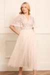 Needle & Thread Rosie Lace Bodice Short Sleeve V-neck Ballerina Dress In Champagne