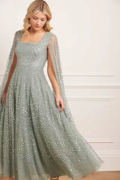 Needle & Thread Scatter Dot Cape Sleeve Ankle Gown