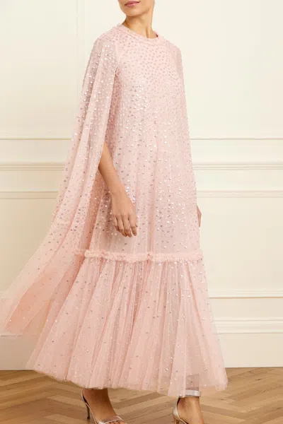 Needle & Thread Scatter Dot Cape Tiered Ankle Gown In Pink