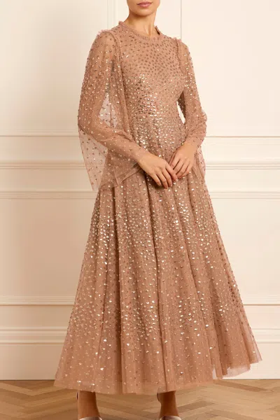 Needle & Thread Scatter Dot Round Neck Ankle Gown In Brown