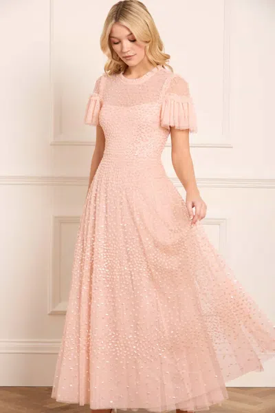 Needle & Thread Scatter Dot Round Neck Short Sleeve Ankle Gown In Pink