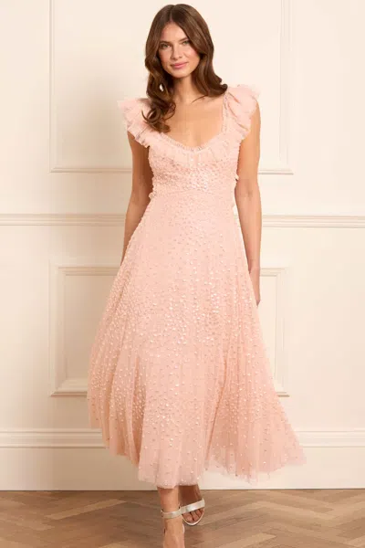 Needle & Thread Scatter Dot Ruffle Backless Ballerina Dress In Pink