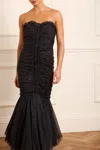 Needle & Thread Scatter Sequin Strapless Ankle Gown In Black