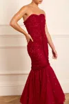 Needle & Thread Scatter Sequin Strapless Ankle Gown In Red
