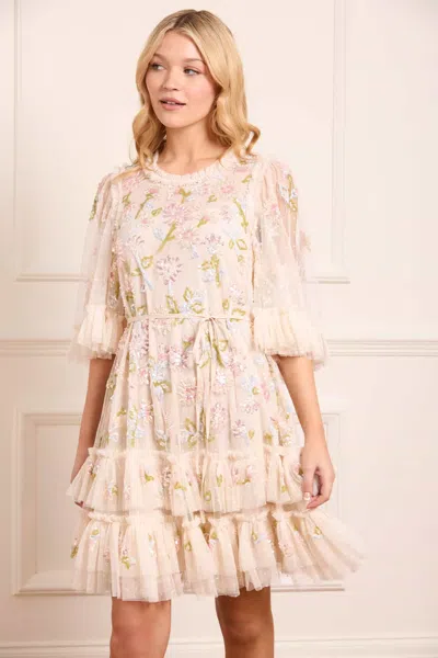 Needle & Thread Sequin Dandelion Gloss Mini Dress In Champagne
