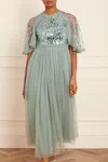 Needle & Thread Sequin Dash Bodice Ankle Gown In Green