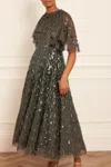 Needle & Thread Sequin Dash Cape Maxi Dress In Green