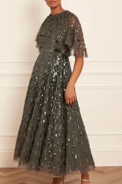 Needle & Thread Sequin Dash Cape Maxi Dress In Green