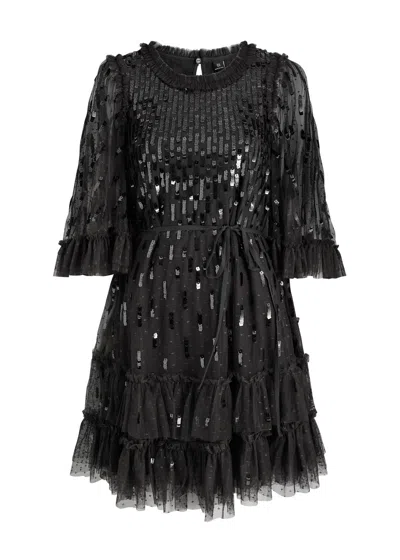 Needle & Thread Sequin Dash Embellished Tulle Mini Dress In Black