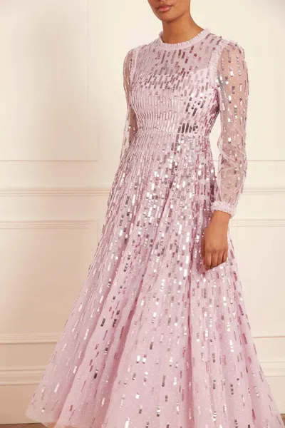 Needle & Thread Sequin-embellished Long-sleeve Gown In Mauve