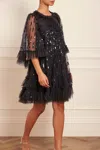 Needle & Thread Sequin-embellished Ruffle Dress In Black