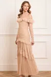 Needle & Thread Sequin Glimmer Rouched Off-shoulder Gown