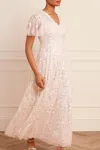 Needle & Thread Sequin Paradise Short Sleeve Gown In Champagne
