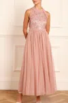 Needle & Thread Shooting Stars Bodice Halter-neck Ankle Gown In Pink