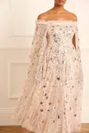 Needle & Thread Shooting Stars Cape Ankle Gown In Beige