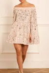 Needle & Thread Shooting Stars Caped Mini Dress In Beige