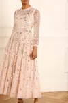 Needle & Thread Shooting Stars Long Sleeve Ankle Gown In Beige